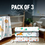 Cotton Muslin Baby Swaddle Sheet (Set of 3) - Jungle Safari