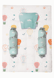 Hot air balloon print baby mattress set with pillow and bolsters in soothing pastel colors