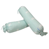 Two cylindrical bolsters with cloud, rain, hot air balloon design in baby-safe cotton
