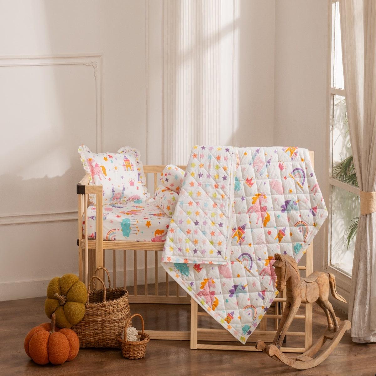 Baby Bedding Set Fairytale Print Includes Cot Sheet Pillow Cover 2 n