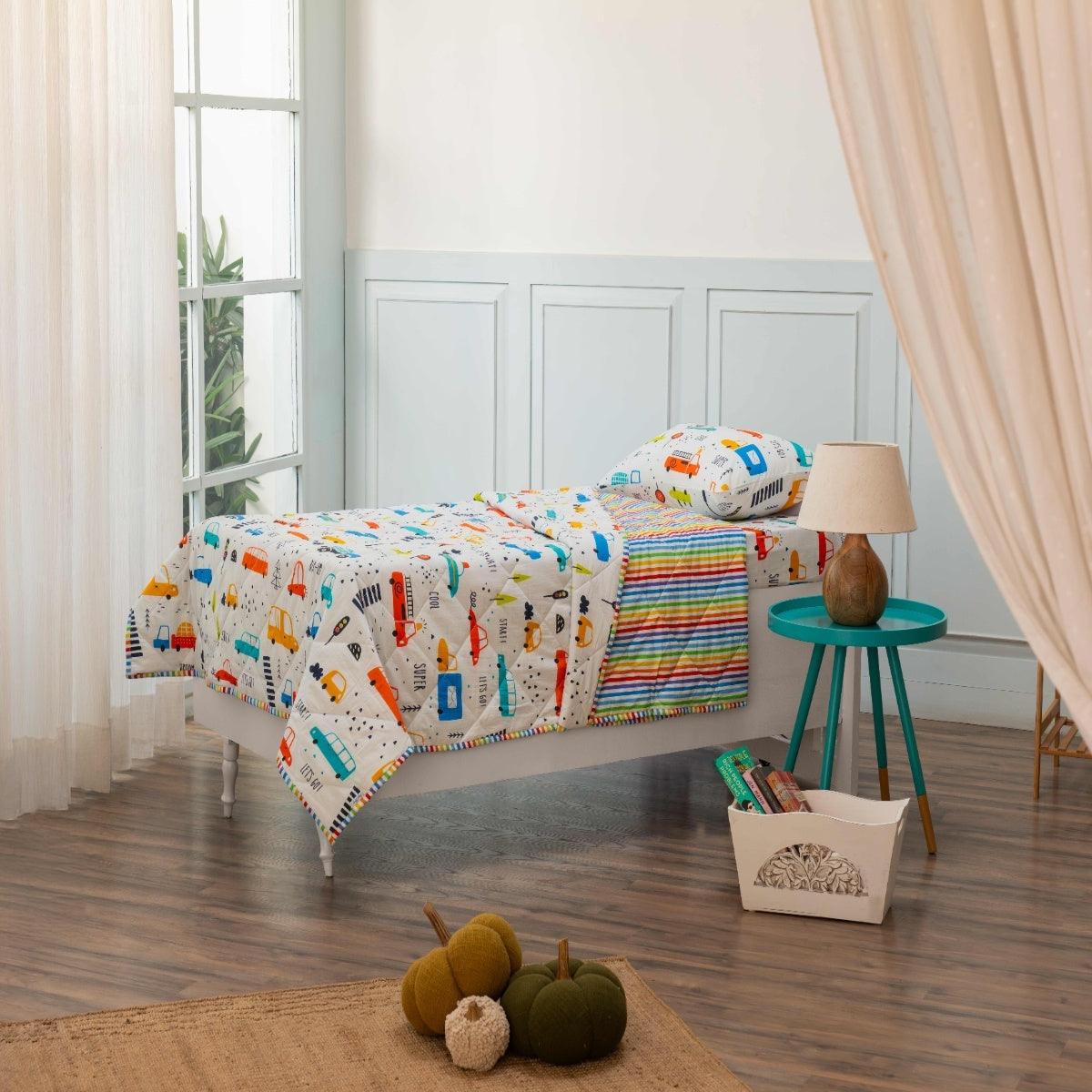 Kids Bedding Set Transportation Print Includes Bedsheet Pillow Cove Playful Plunge