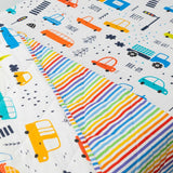 Transportation theme kid comforter by playful plunge featuring the car, traffic lights, buses, road to cheer you little one with fun learning prints.