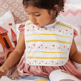 Soft muslin baby bib with playful bee design – perfect for baby mealtime and drooling