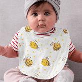 Baby muslin bib with cute yellow and brown honeybee print – lightweight and absorbent