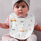 Set of 3 transport-themed cotton muslin bibs for babies – soft, breathable feeding bibs.