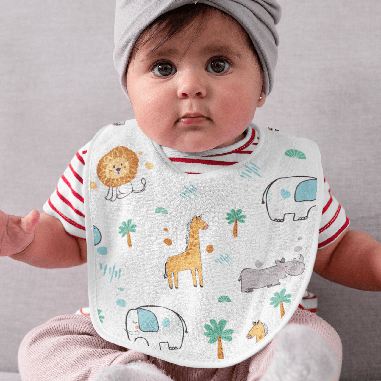 Set of Jungle Safari muslin baby feeding bibs with soft breathable fabric and jungle animal prints – ideal for infants and toddlers