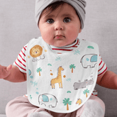 Set of Jungle Safari muslin baby feeding bibs with soft breathable fabric and jungle animal prints – ideal for infants and toddlers