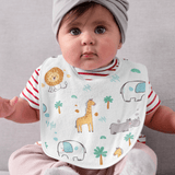 Set of Jungle Safari muslin baby feeding bibs with soft breathable fabric and jungle animal prints – ideal for infants and toddlers