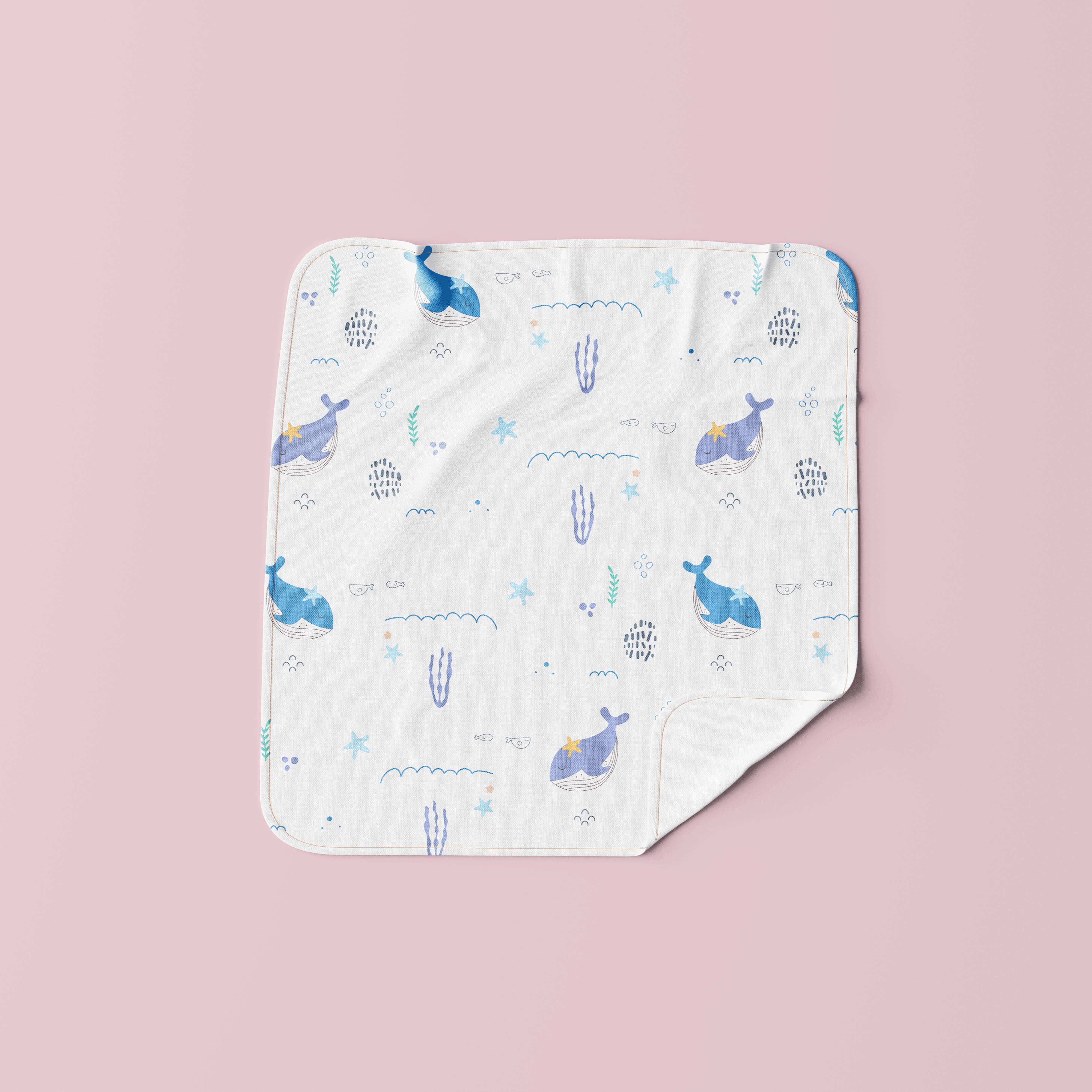 Muslin baby wipe featuring ocean life illustration with fish and aquatic plants – eco-friendly and gentle on baby’s skin