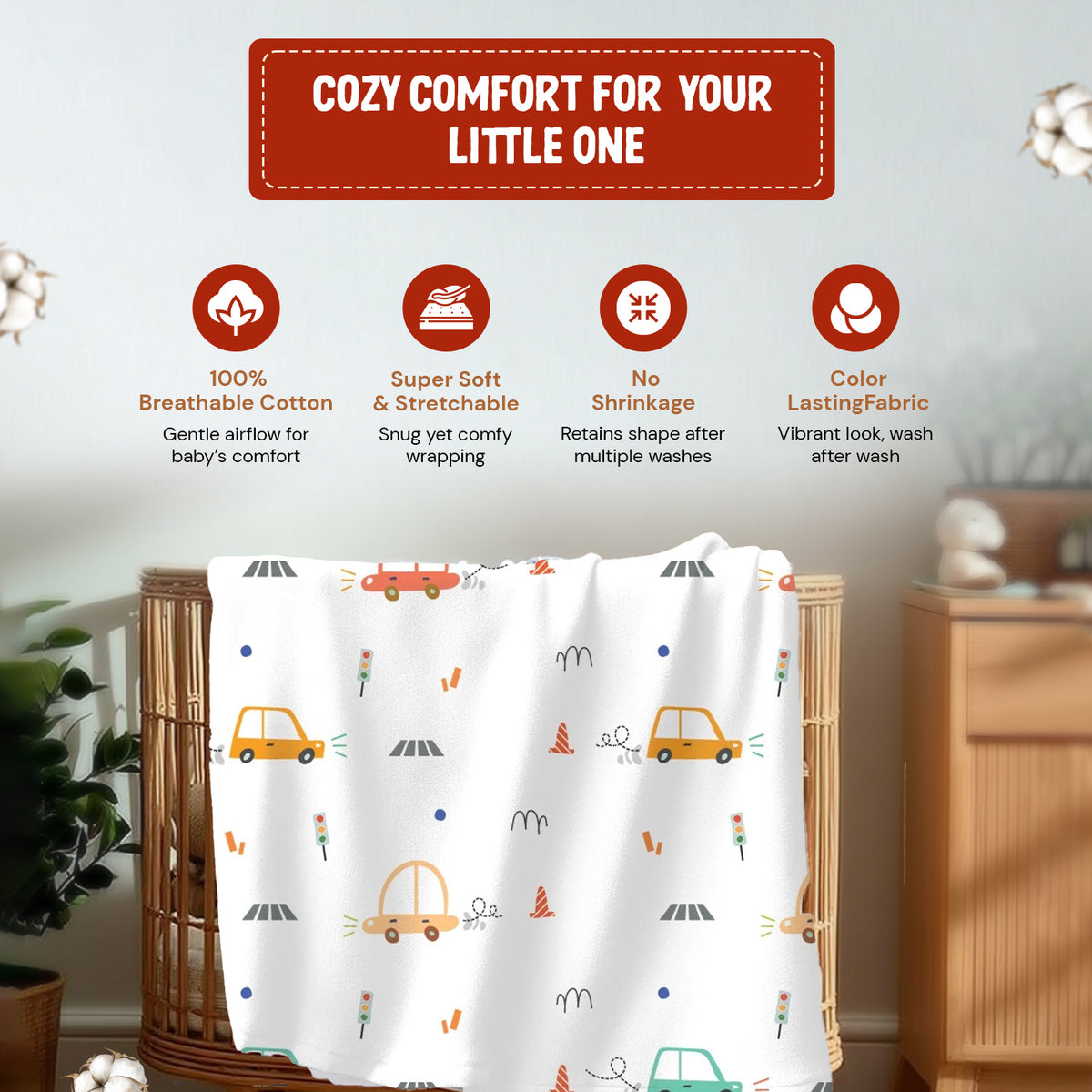 Cotton Muslin Baby Swaddle Sheet (Set of 3) - Transport