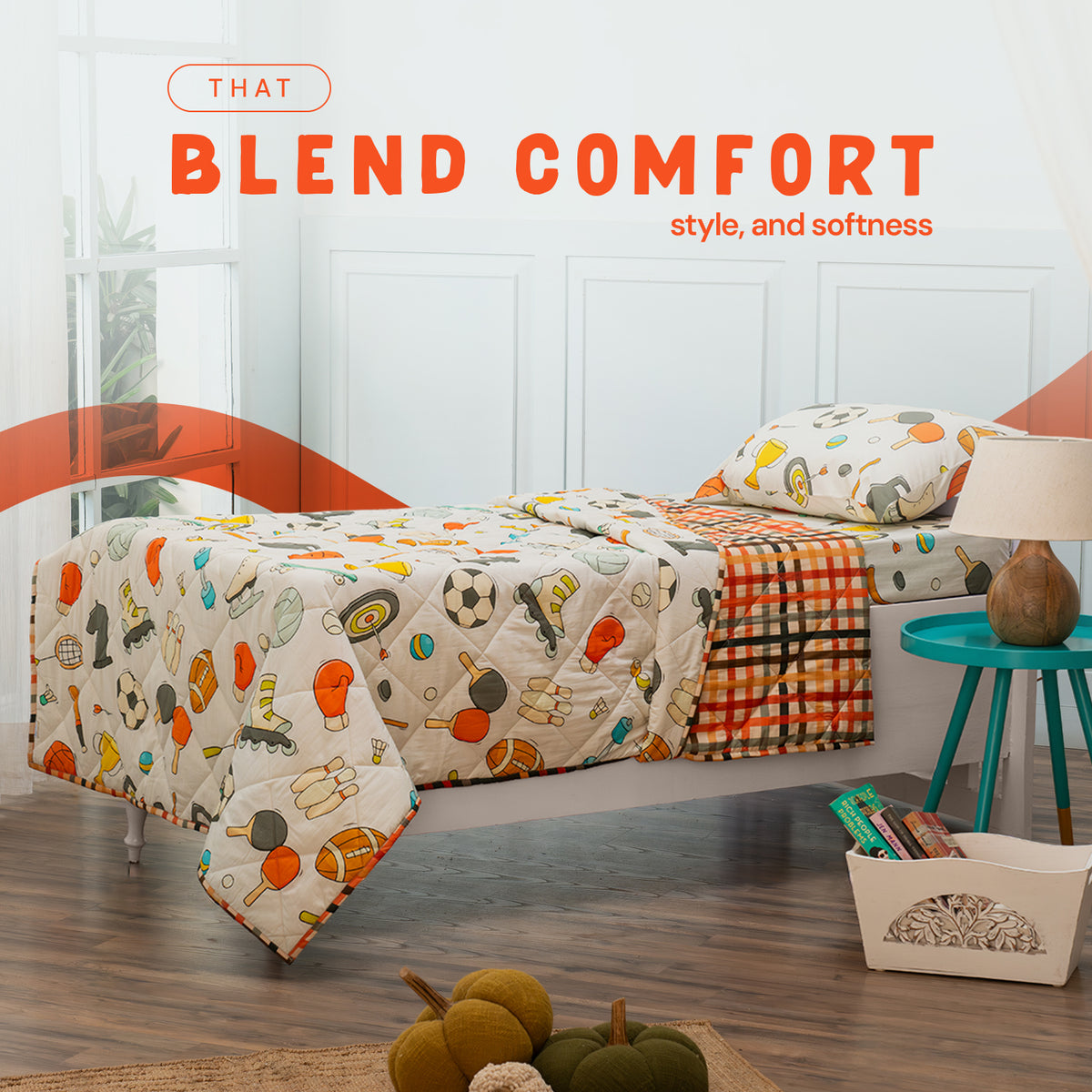 Cozy and Comfy Kids Bedding Set - Sports Print I Pillow Cove, Blanket, and Bedsheet (Pack of 3)
