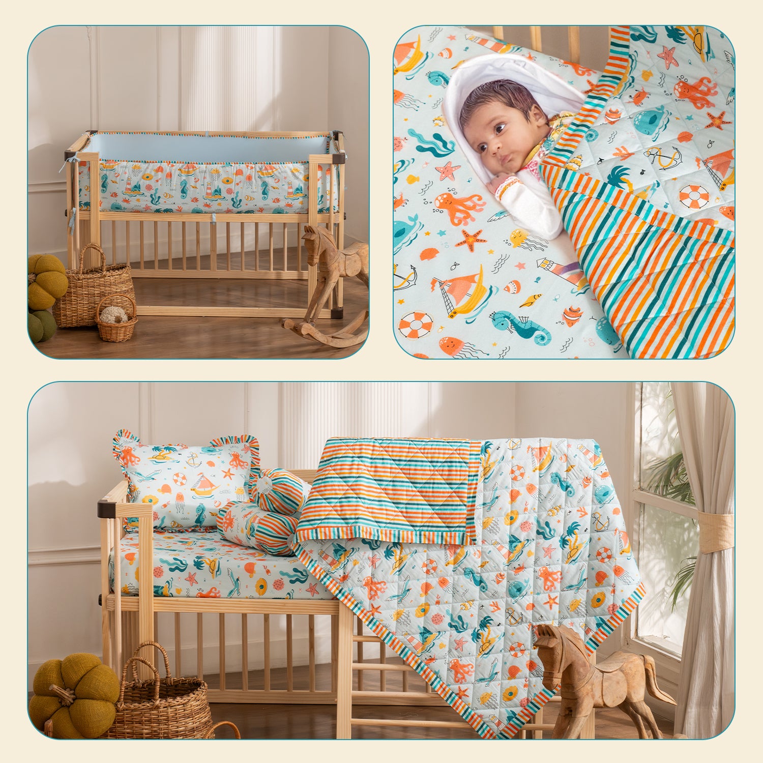 Complete Baby Bedding Set - Under The Sea Print I Pack of 4