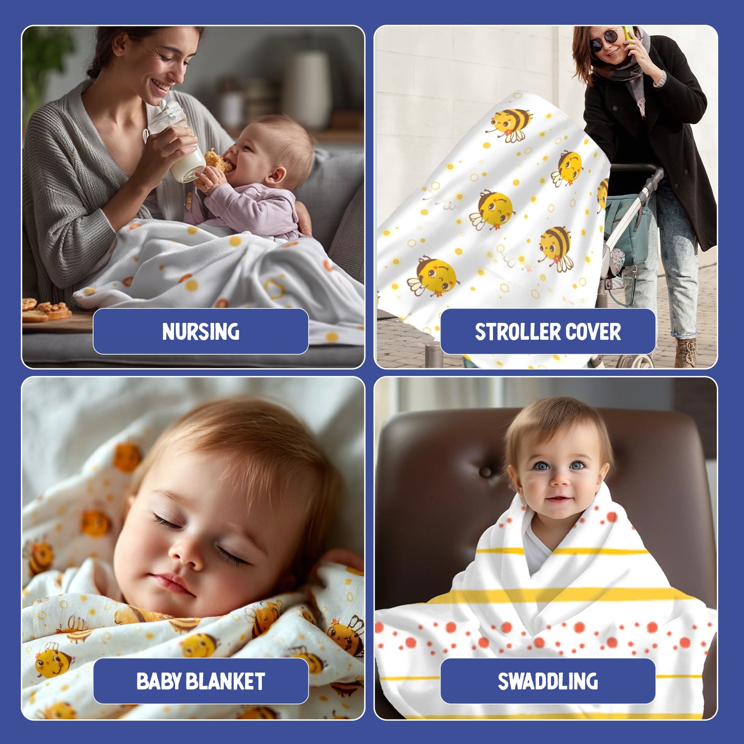 Cotton Muslin Baby Swaddle Sheet (Set of 3) - Honeybee