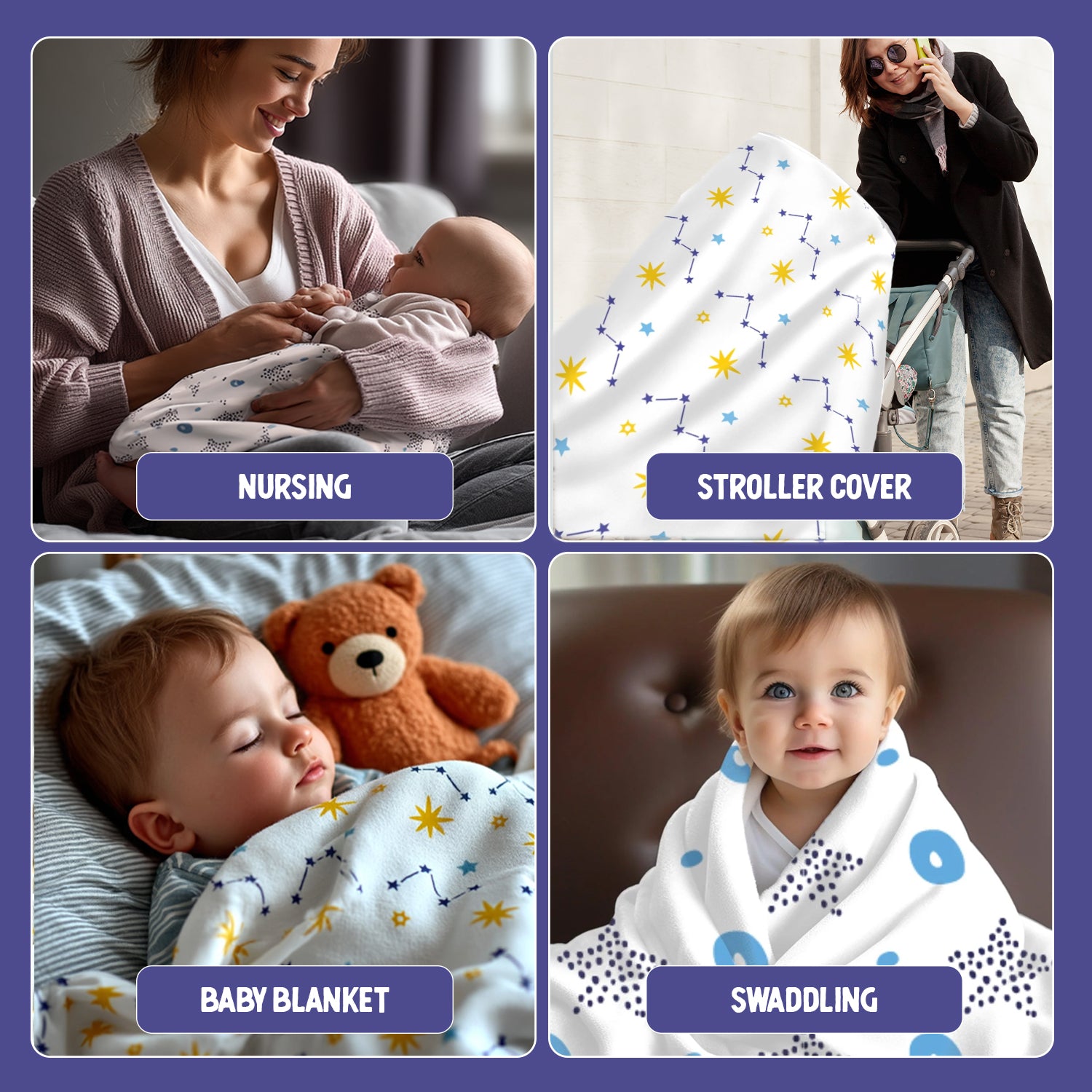 Cotton Muslin Baby Swaddle Sheet (Set of 3) - Stars