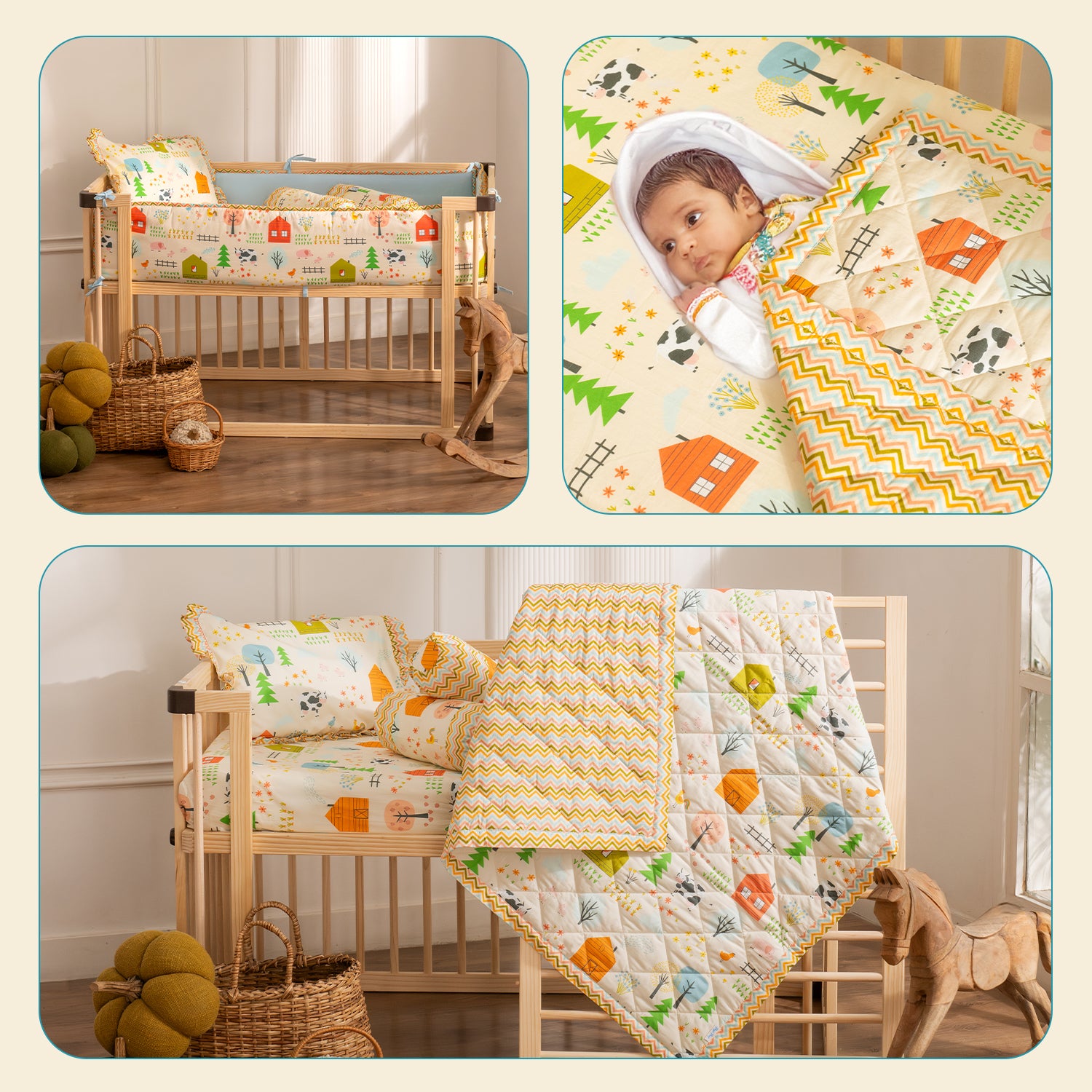 Complete Baby Bedding Set - Farm Animal Print I Pack of 4