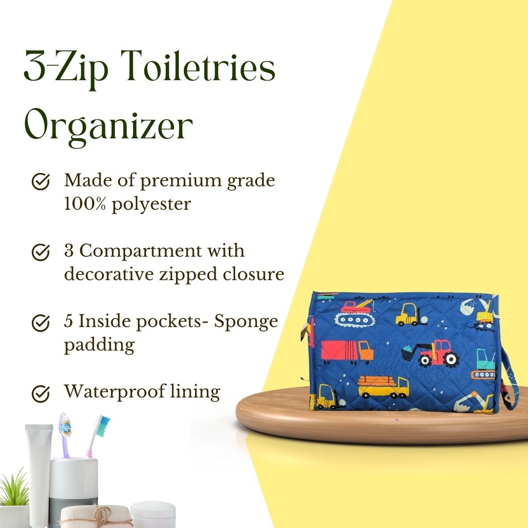 3-Zip Toiletries Organizer for kids - Transportation