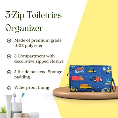 3-Zip Toiletries Organizer for kids - Transportation