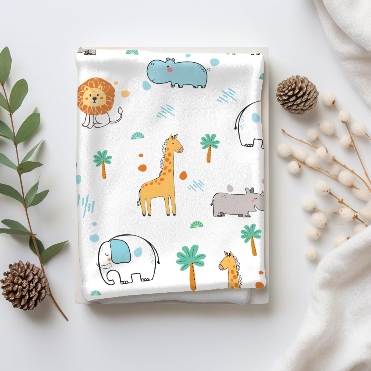 Cotton Muslin Baby Swaddle Sheet (Set of 3) - Jungle Safari