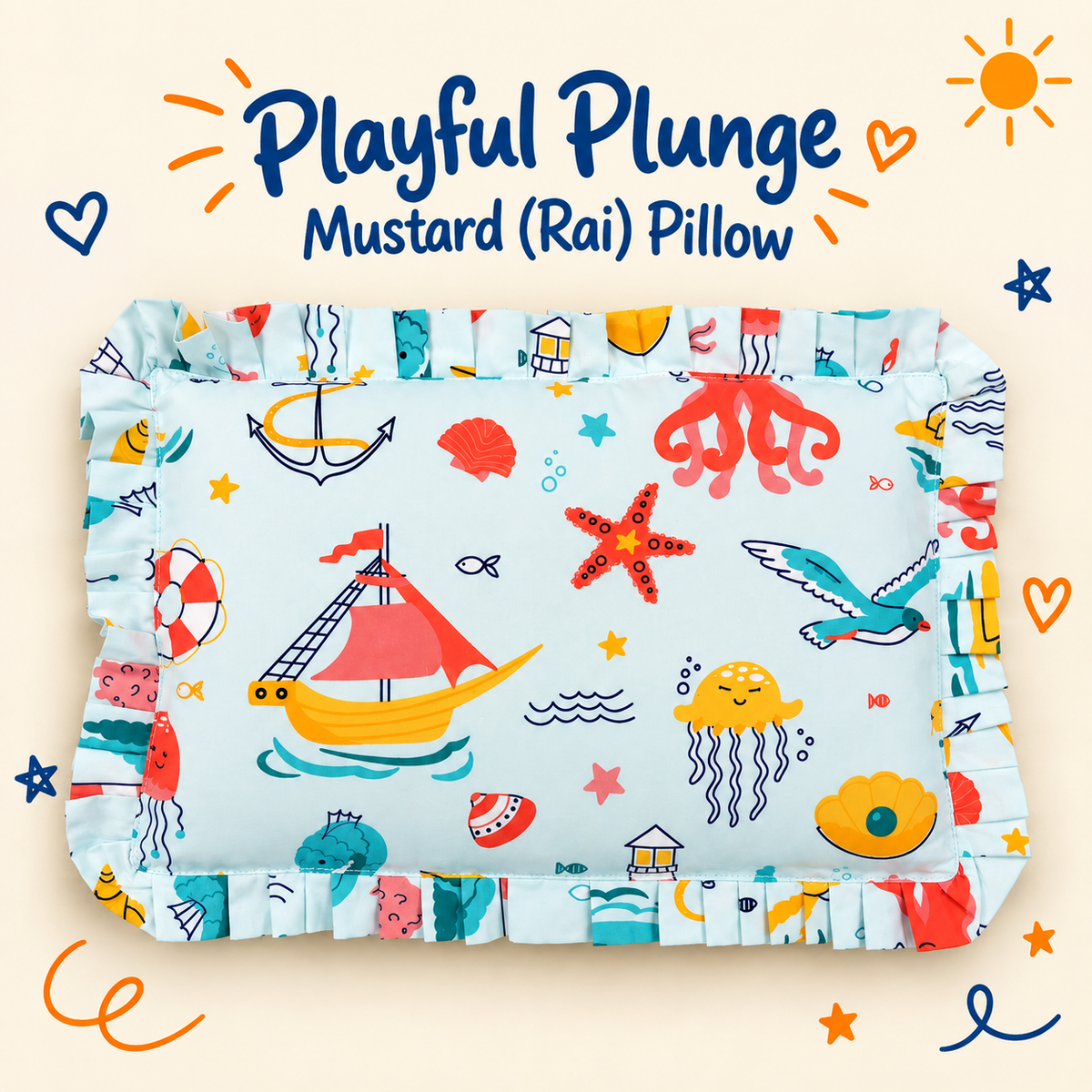 Baby Mustard (Rai) Pillow - Under the Sea Print | 100% Cotton
