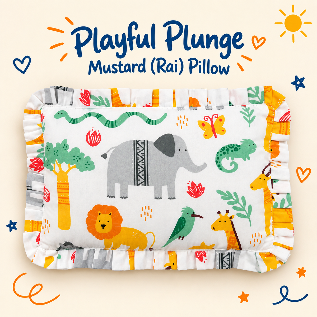 Baby Mustard (Rai) Pillow - Jungle Print | 100% Cotton