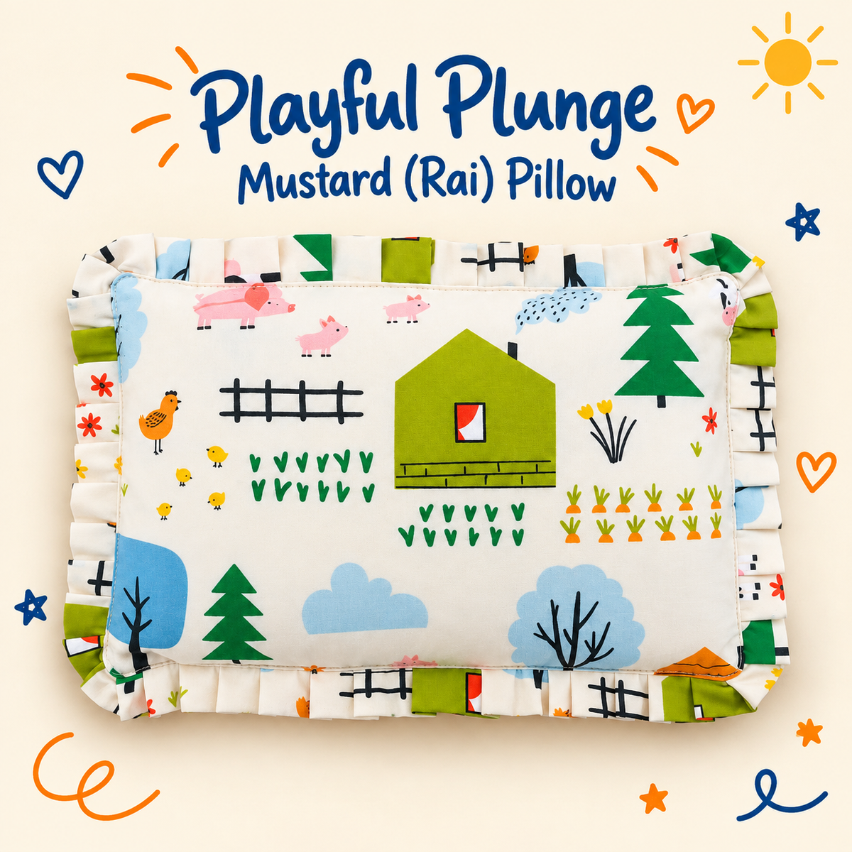 Baby Mustard (Rai) Pillow - Farm Animal Print | 100% Cotton