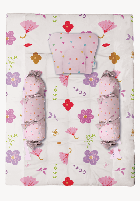 Baby Mattress Set I Gadda Set with Pillow and Bolsters - Floral